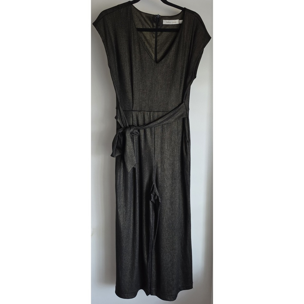 Bishop + Young Jumpsuit S Black Gold Sleeveless V-Neck Evening Romper